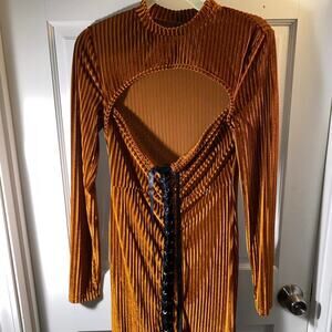 Orange velvet bodycon dress